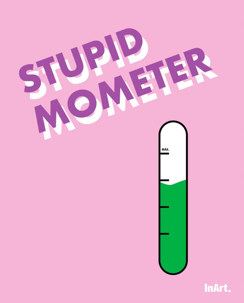 Ilustración de un termómetro casi lleno titulada "stupidmometer"